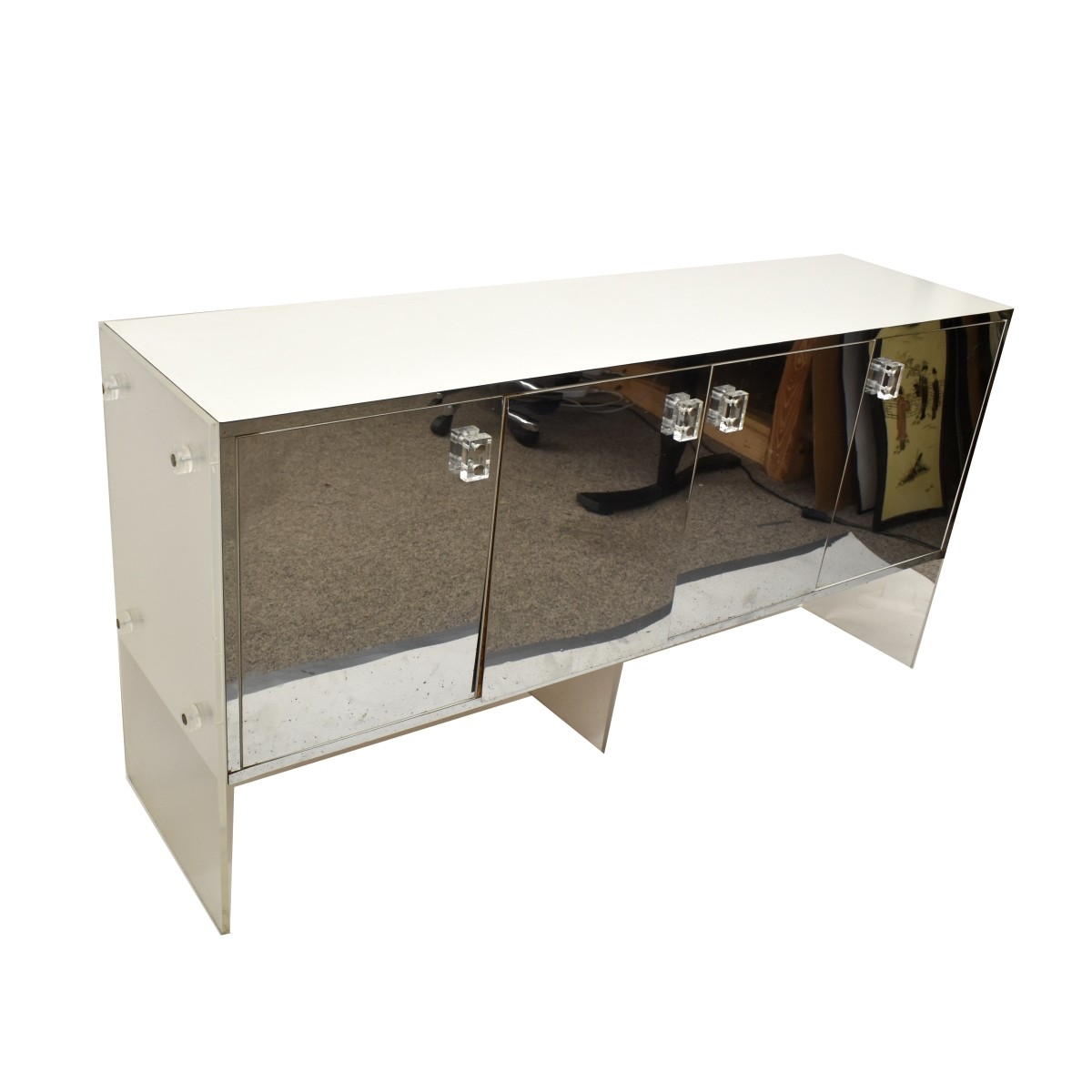 G & S Lucite & White Lacquer Mirrored Credenza