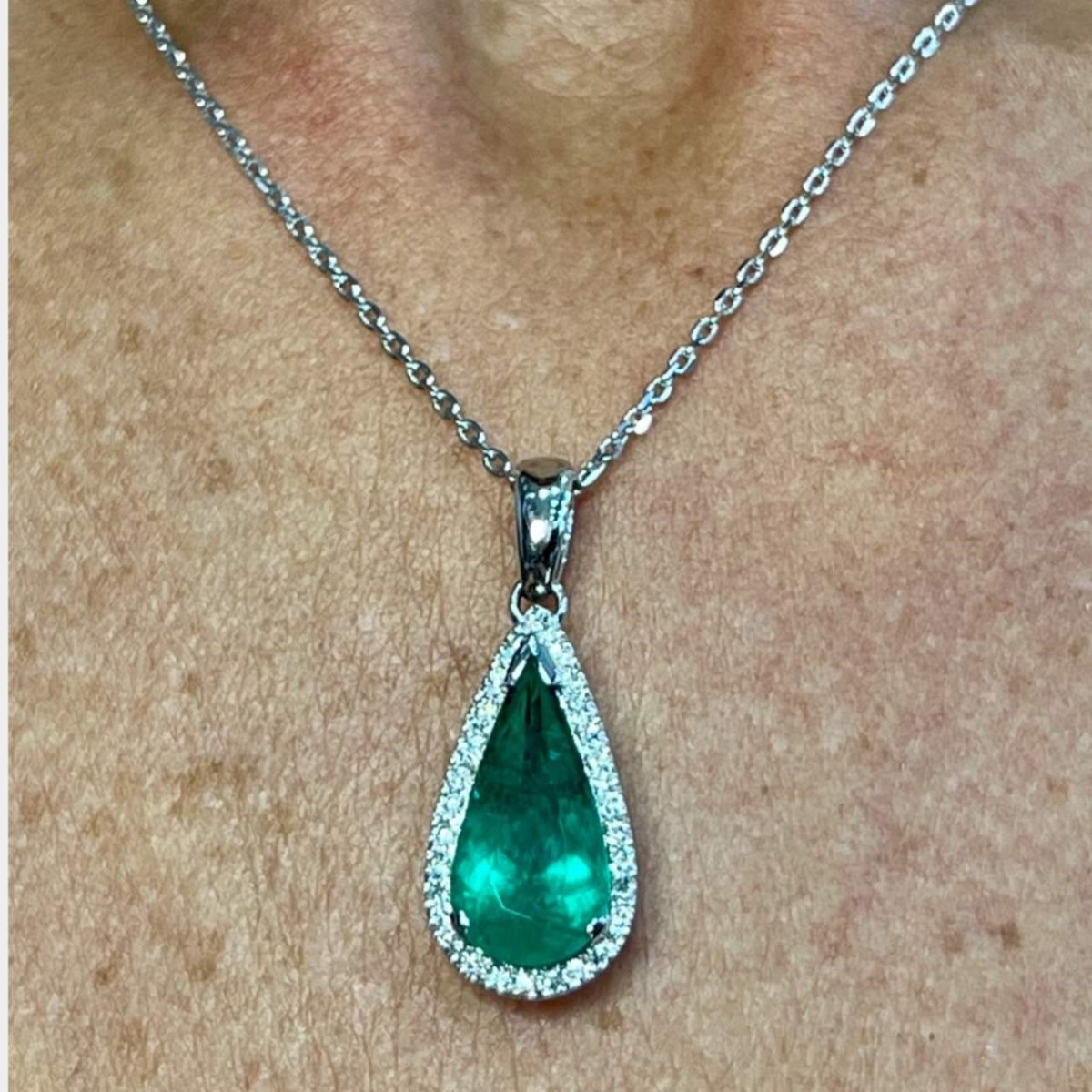 Emerald, Diamond and Platinum Pendant