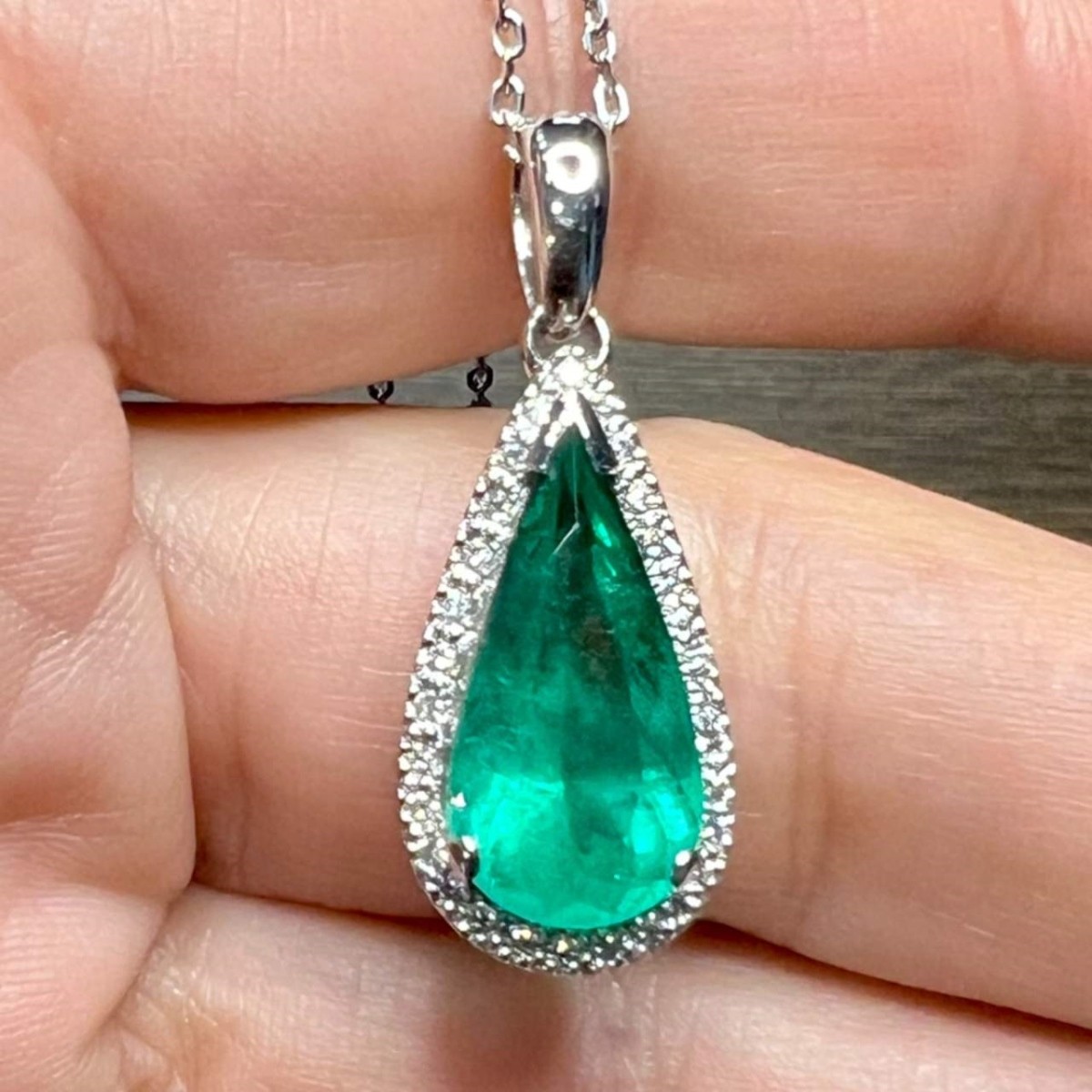 Emerald, Diamond and Platinum Pendant