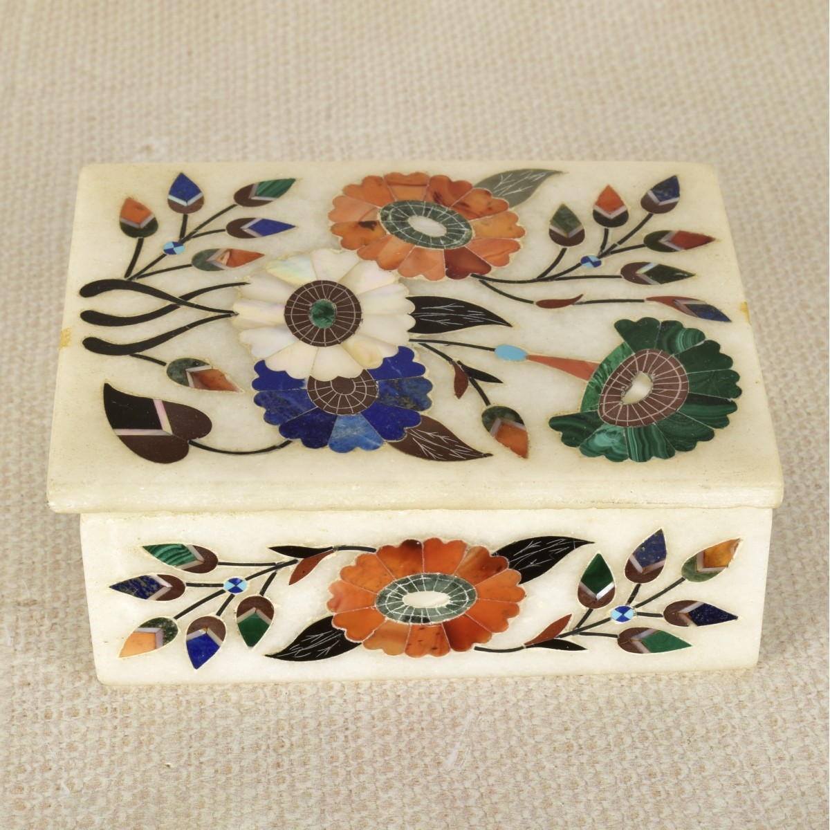 Indian White Marble Jewelry Box