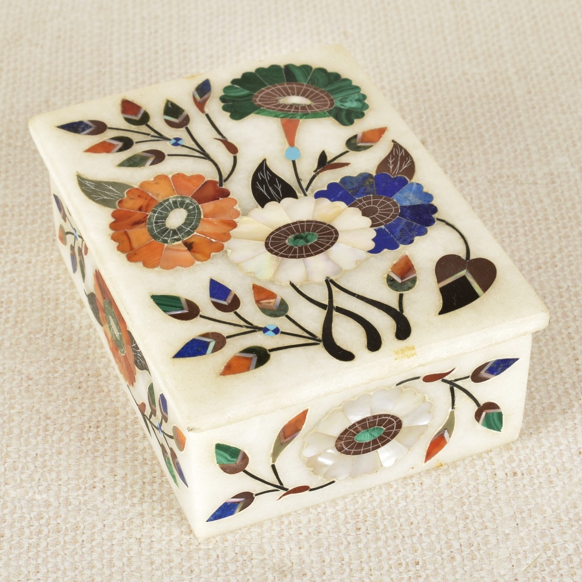 Indian White Marble Jewelry Box