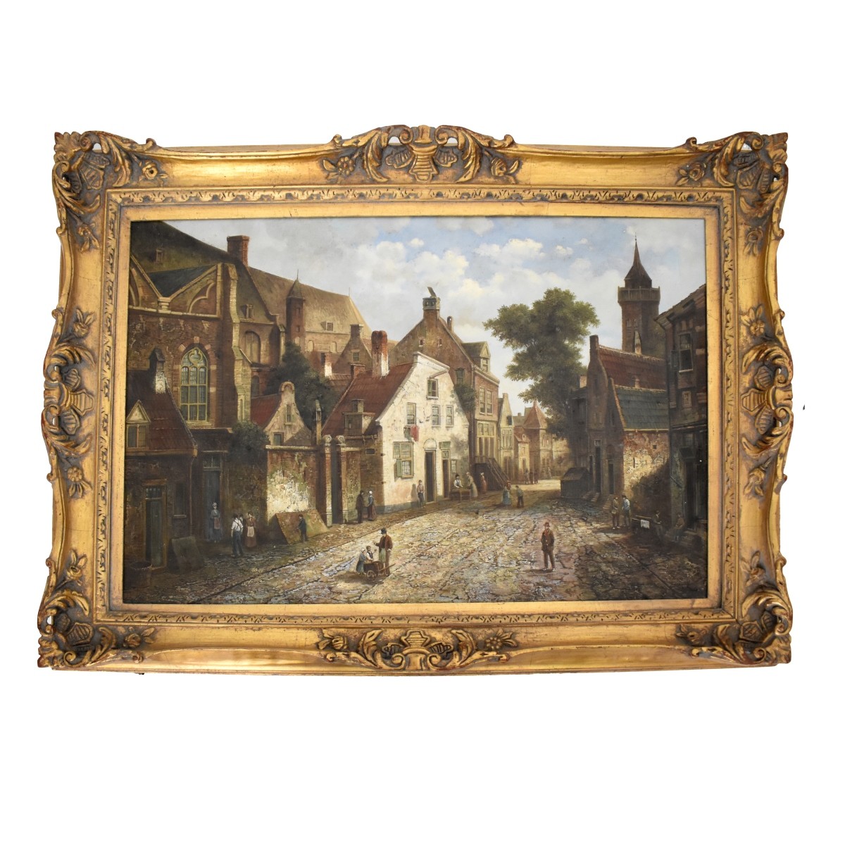 Oil On Canvas of a European Street Scene