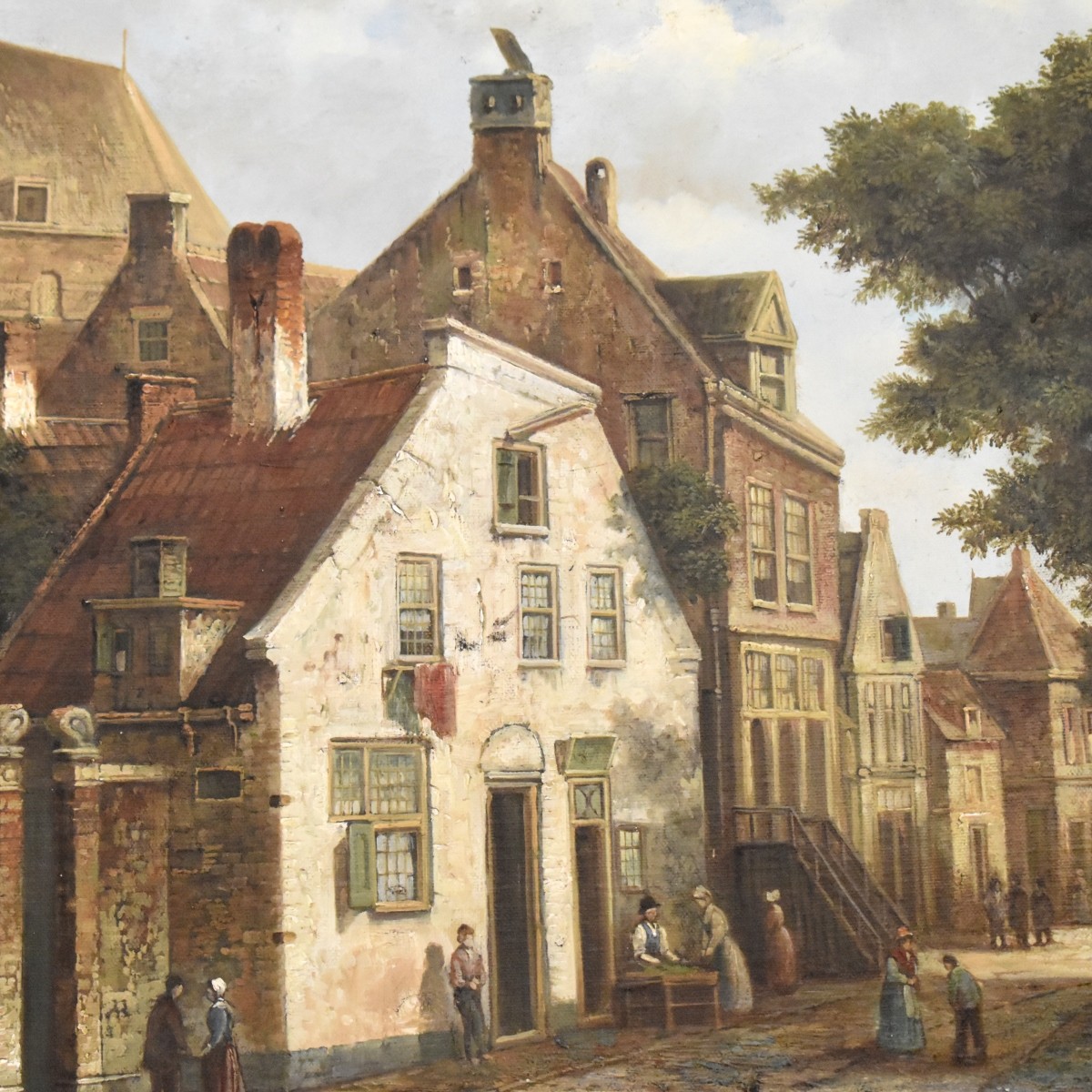 Oil On Canvas of a European Street Scene