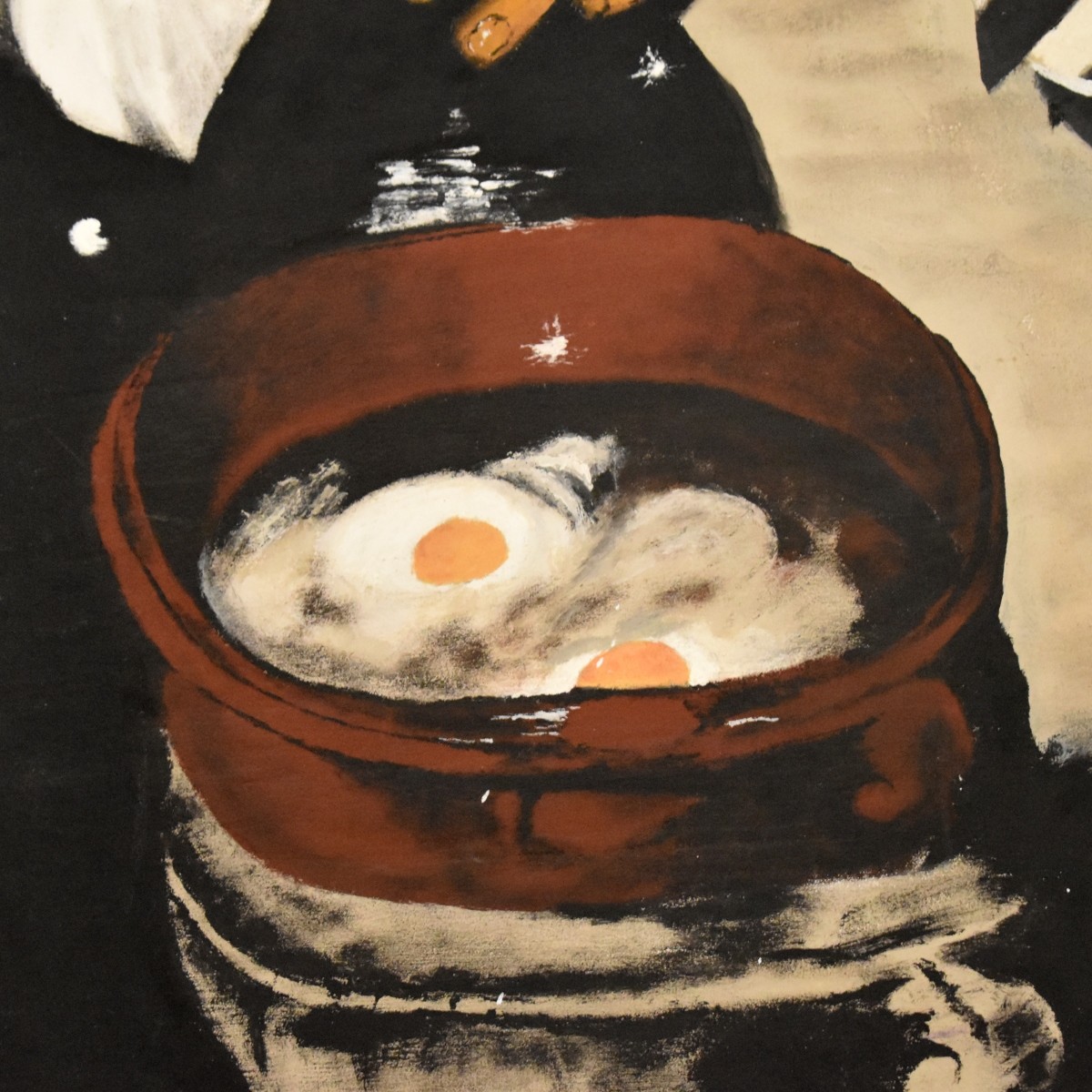 Oil on Canvas of a Man Cooking Eggs