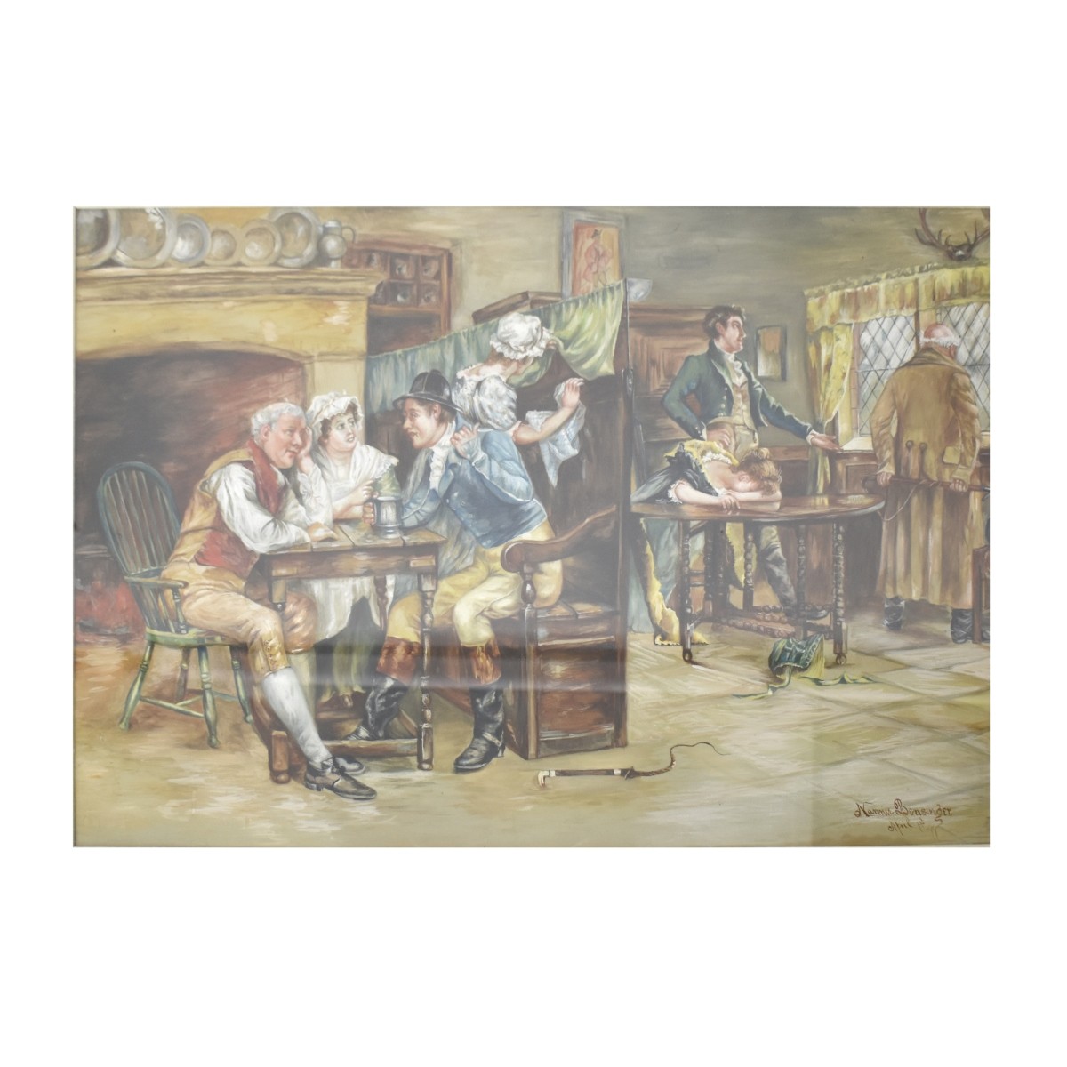 Framed Water Color of a Tavern Scene.