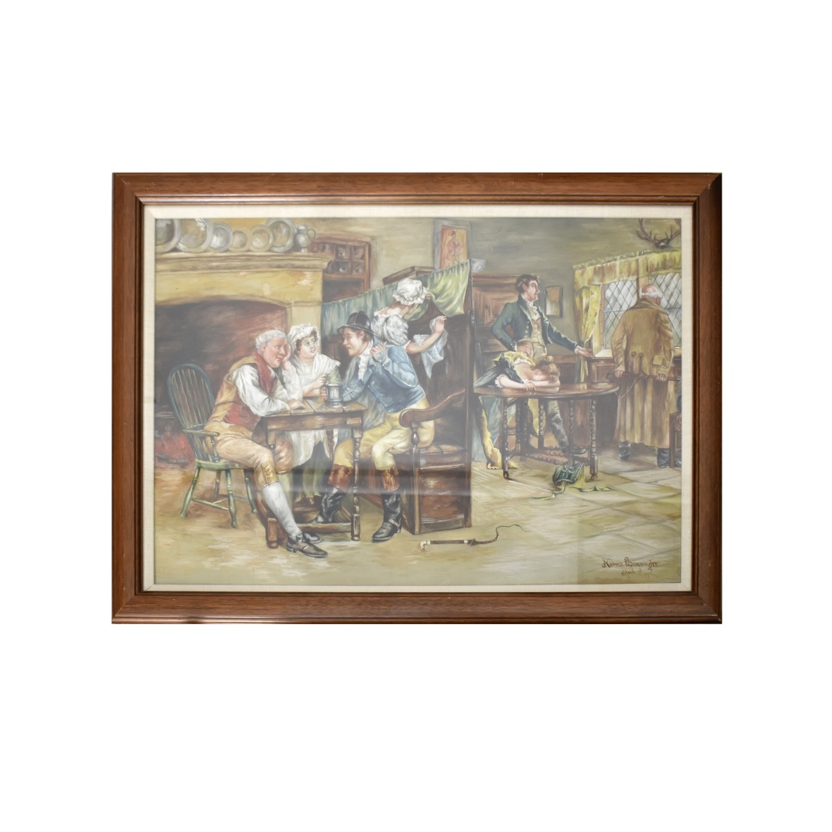 Framed Water Color of a Tavern Scene.