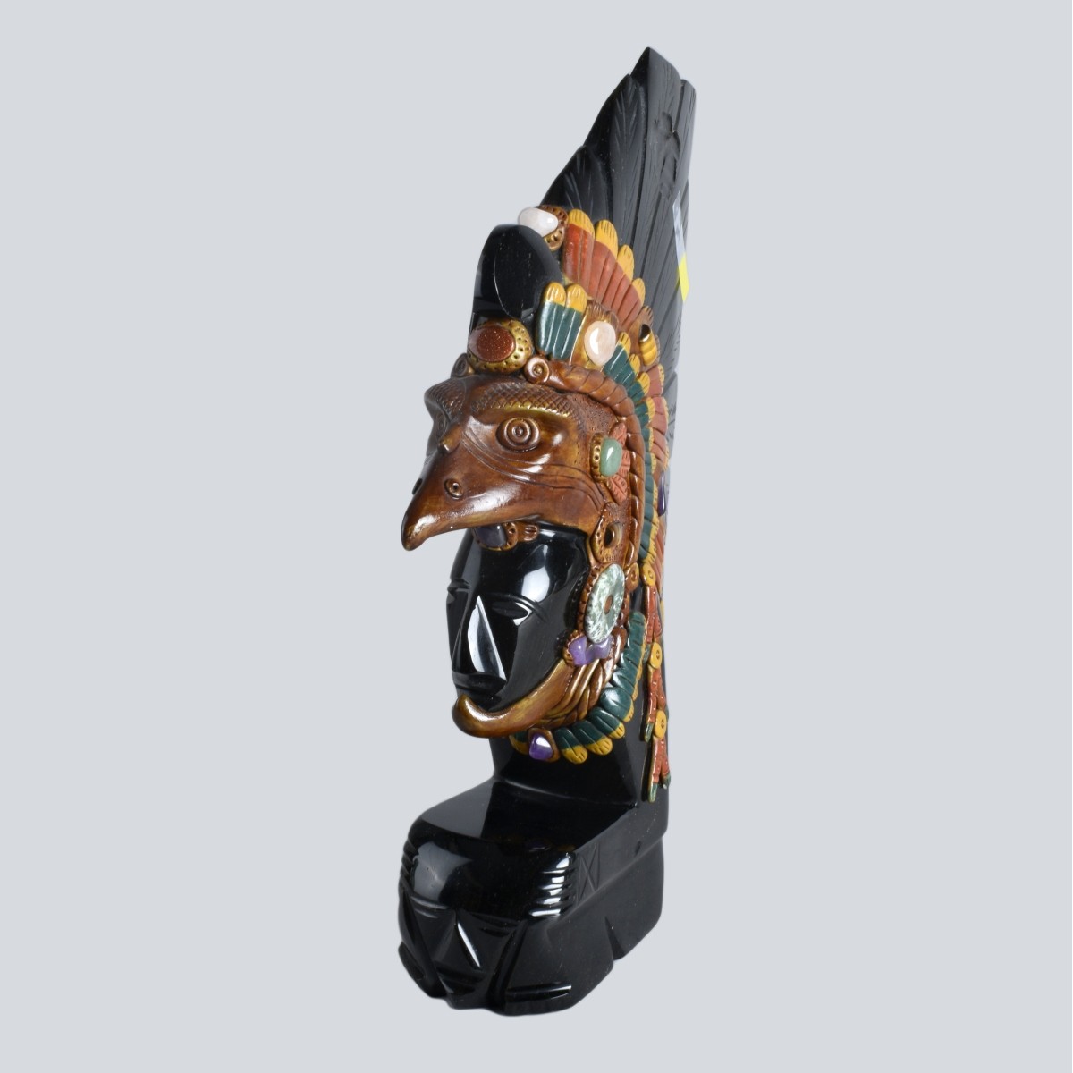 20C Carved Obsidian Headdress Sculpture