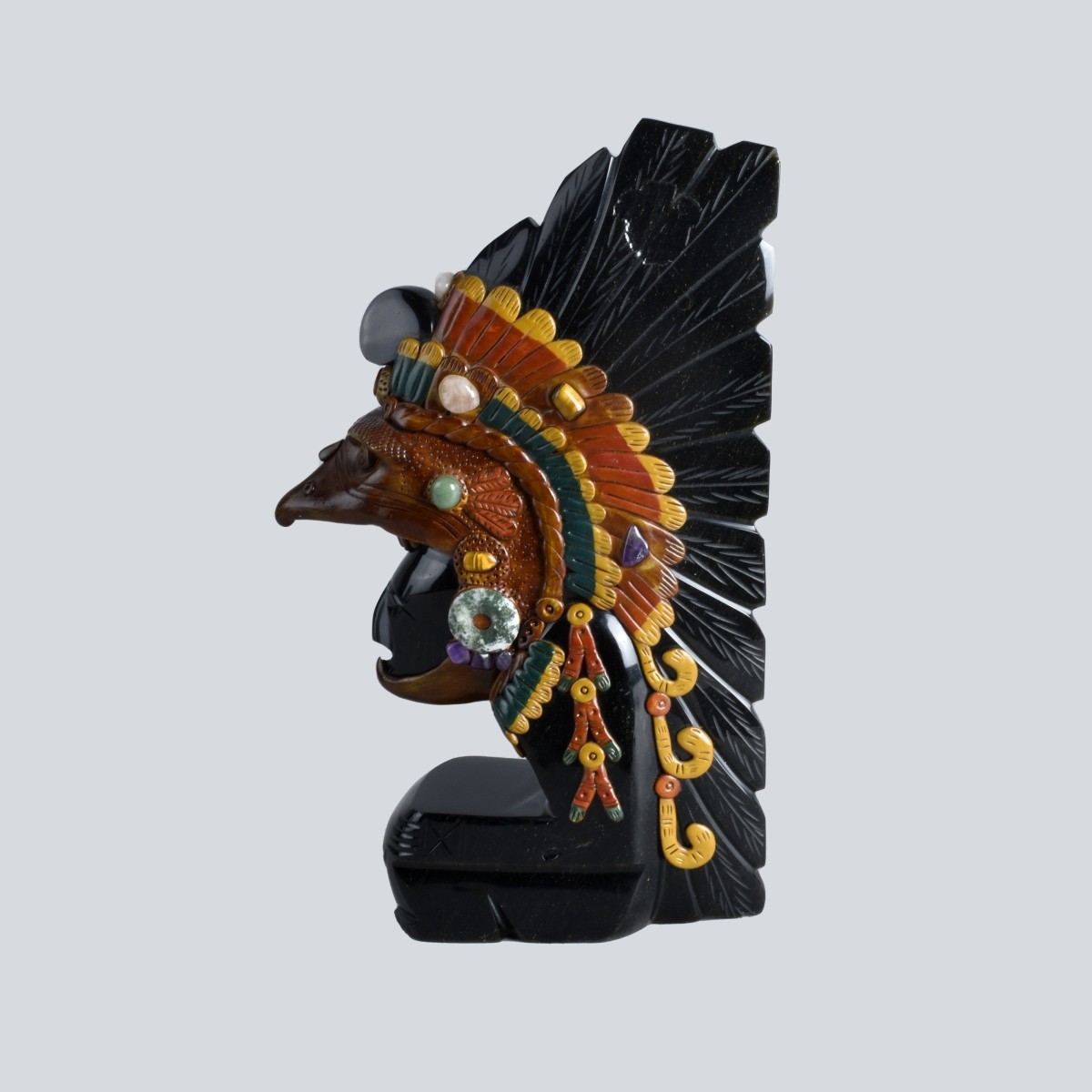 20C Carved Obsidian Headdress Sculpture