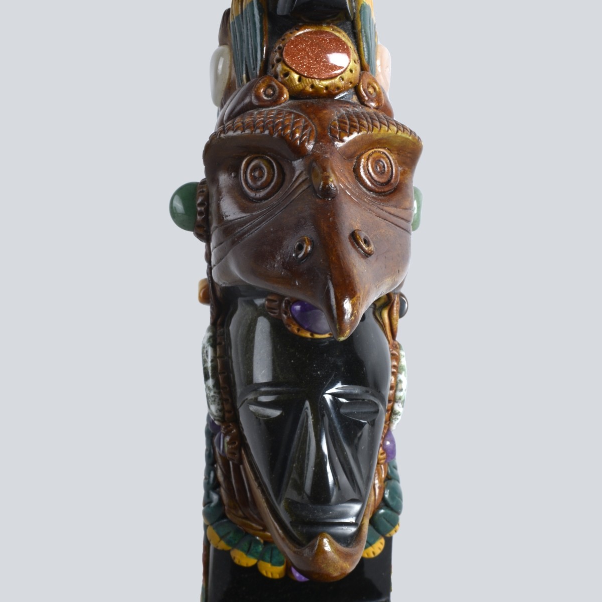 20C Carved Obsidian Headdress Sculpture