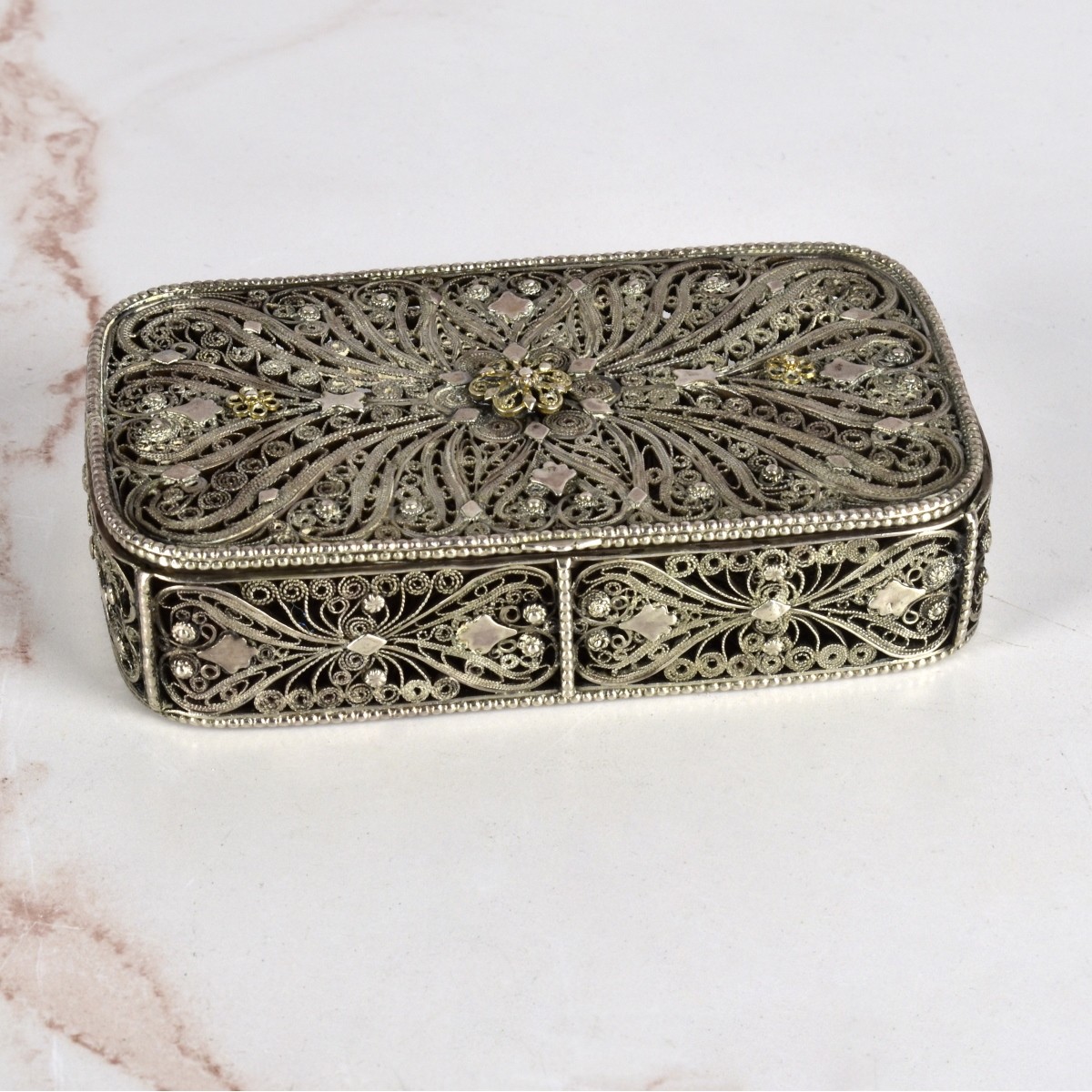 Antique Floral Reticulated Silver Box