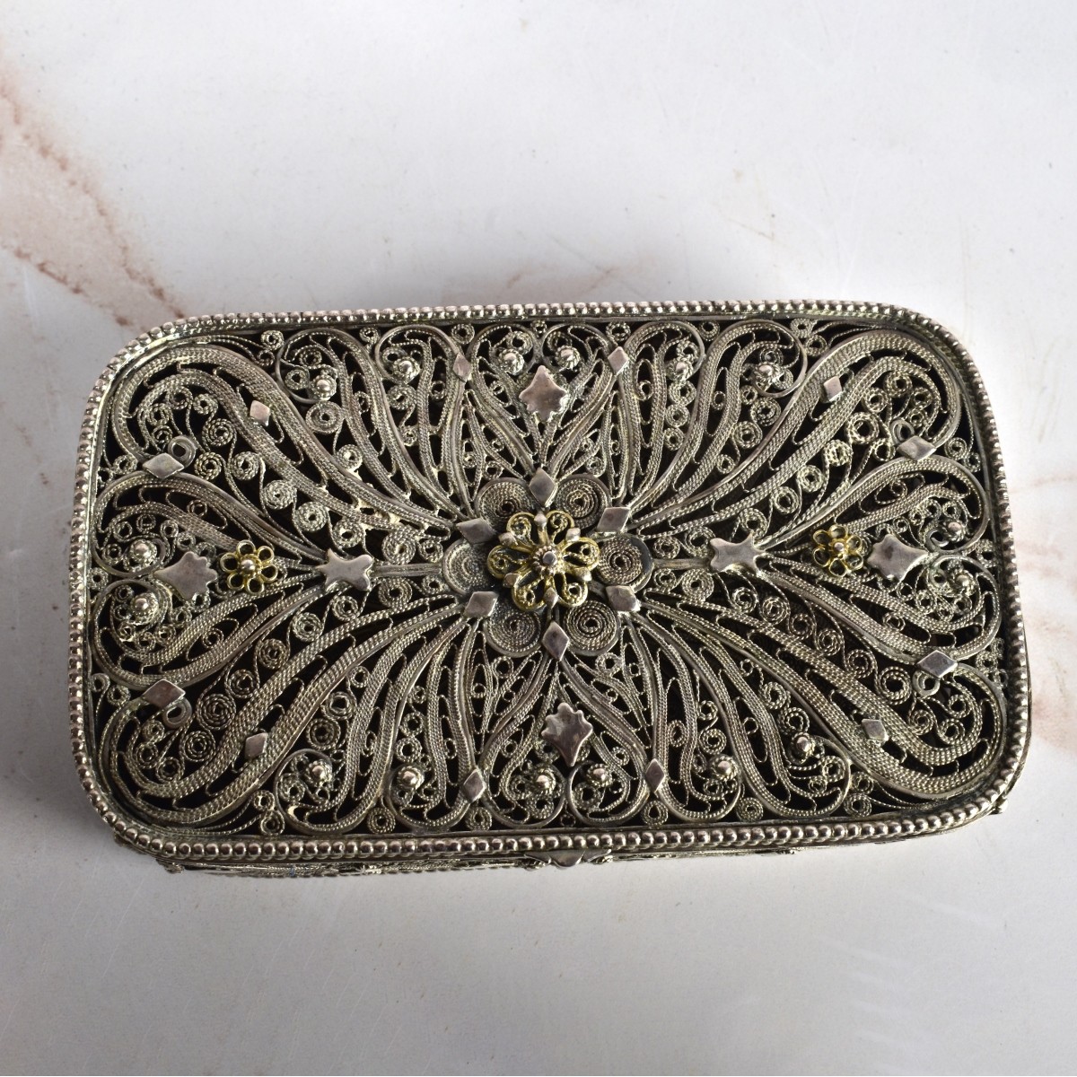 Antique Floral Reticulated Silver Box