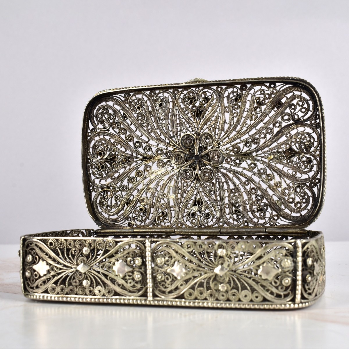 Antique Floral Reticulated Silver Box