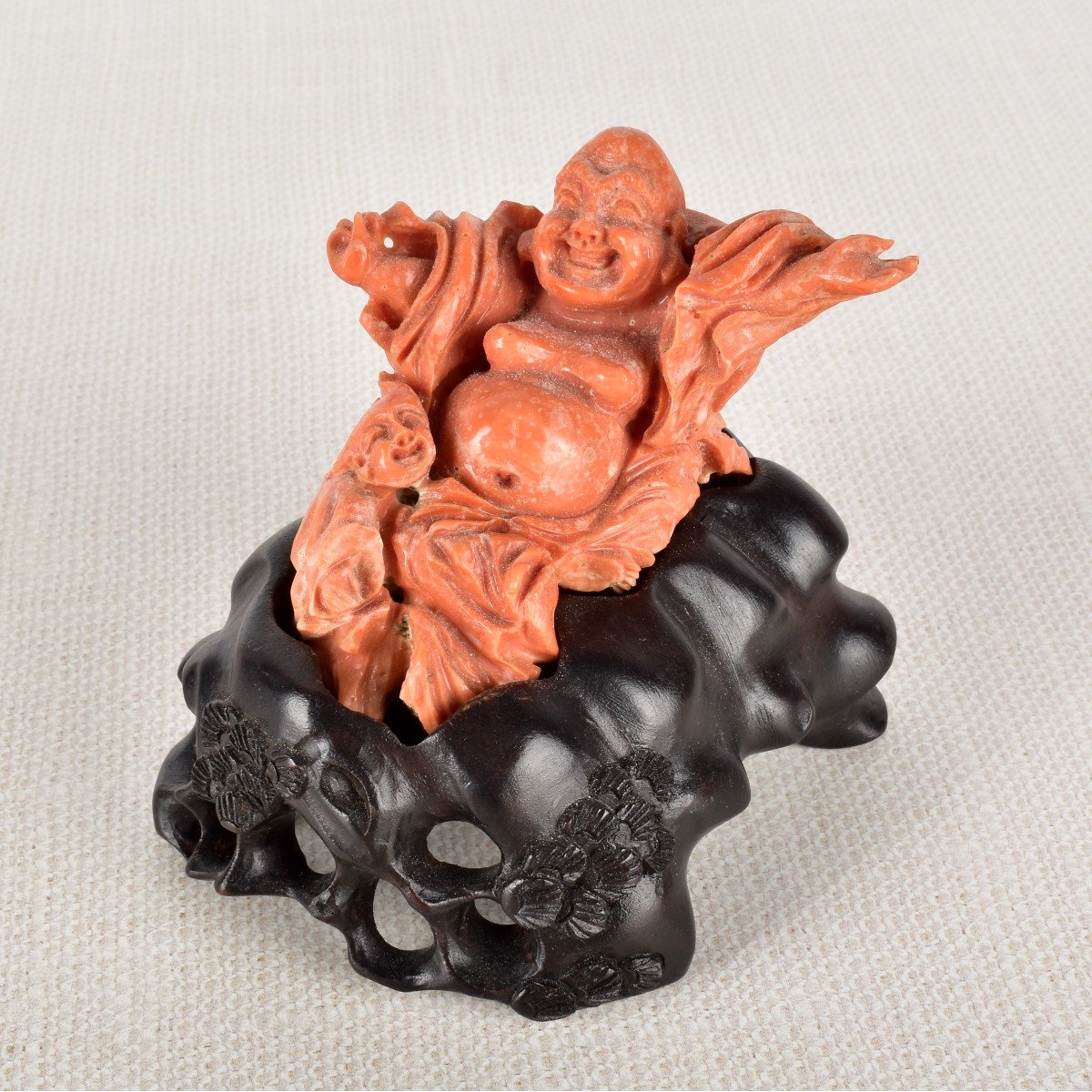 Chinese Nature Red Coral Carved Buddha