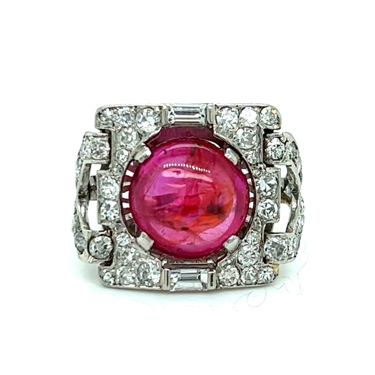 Deco Ruby, Diamond and Platinum Ring