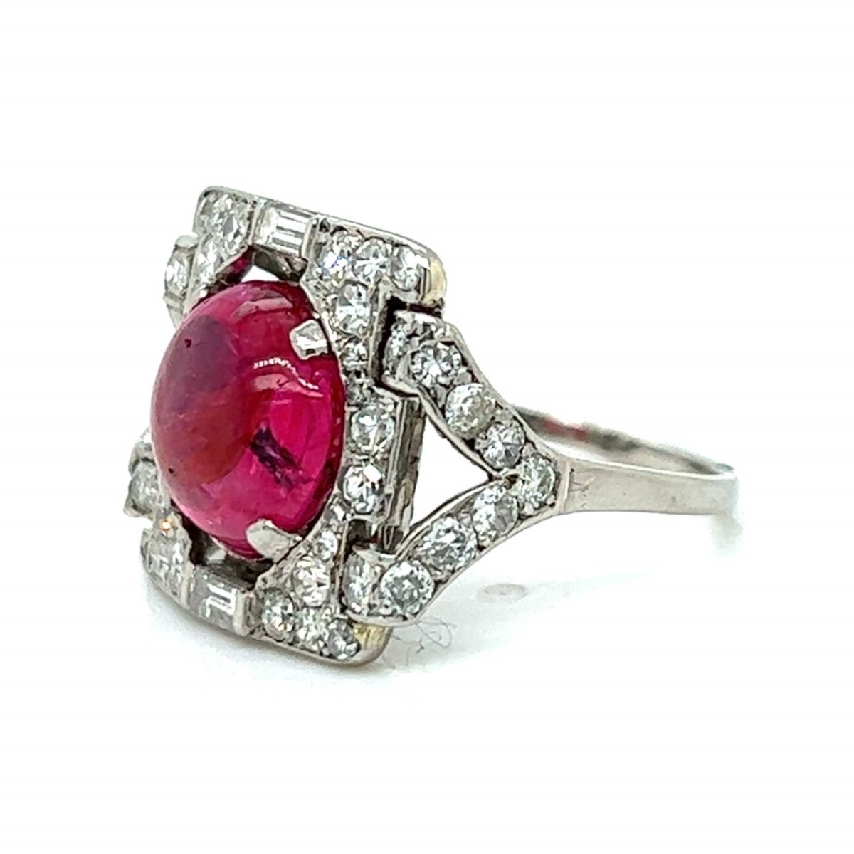 Deco Ruby, Diamond and Platinum Ring