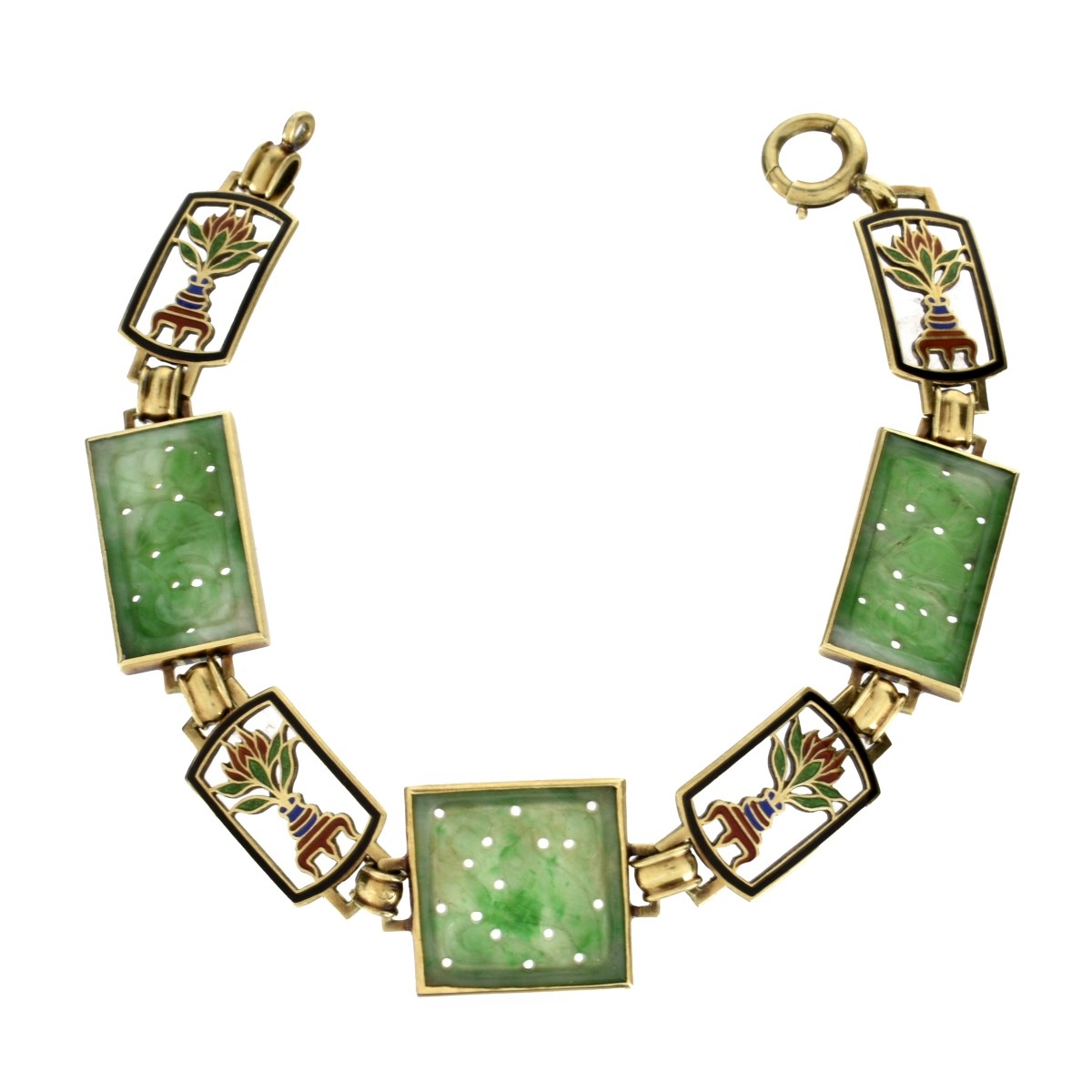 Deco Jade, Enamel and 14K Bracelet