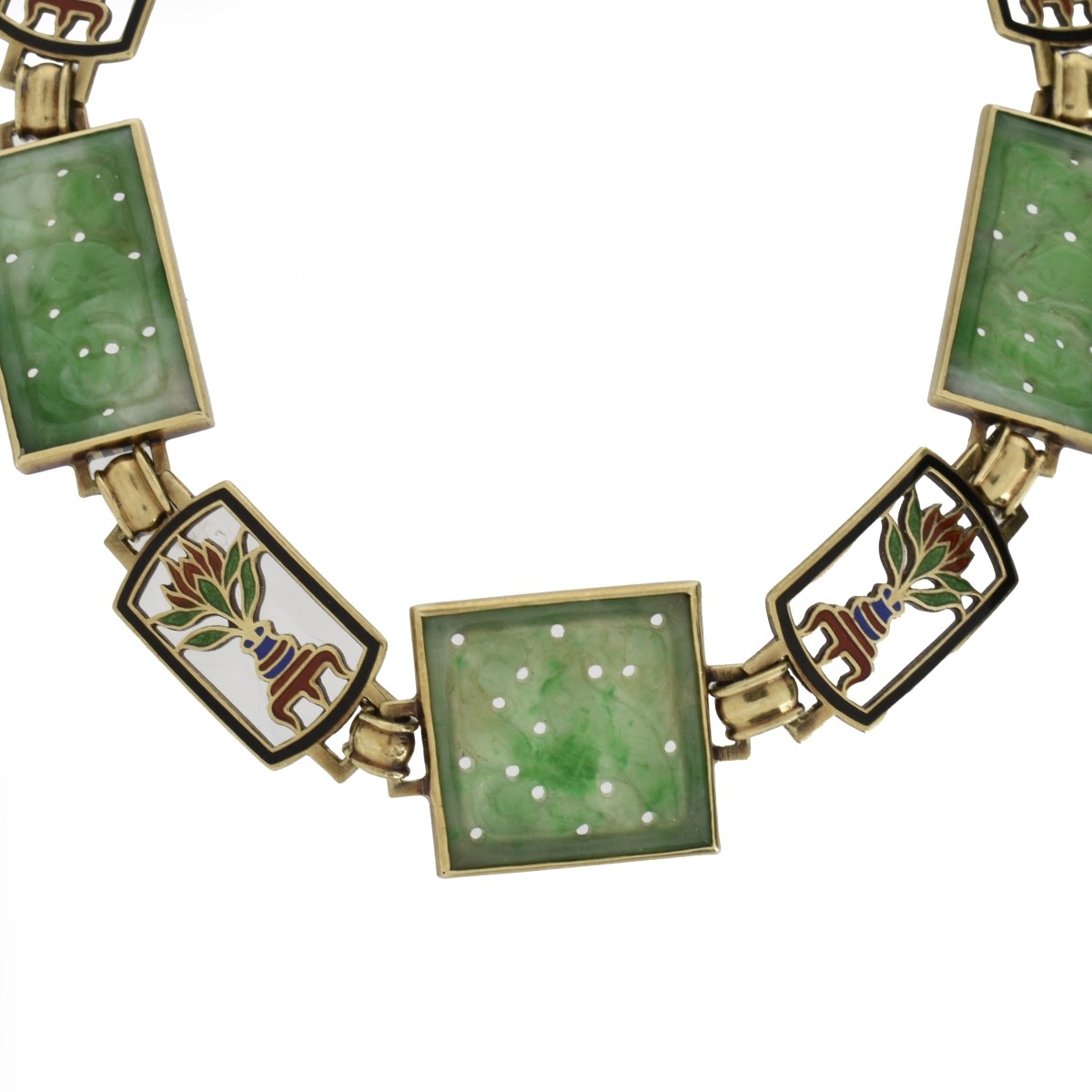 Deco Jade, Enamel and 14K Bracelet