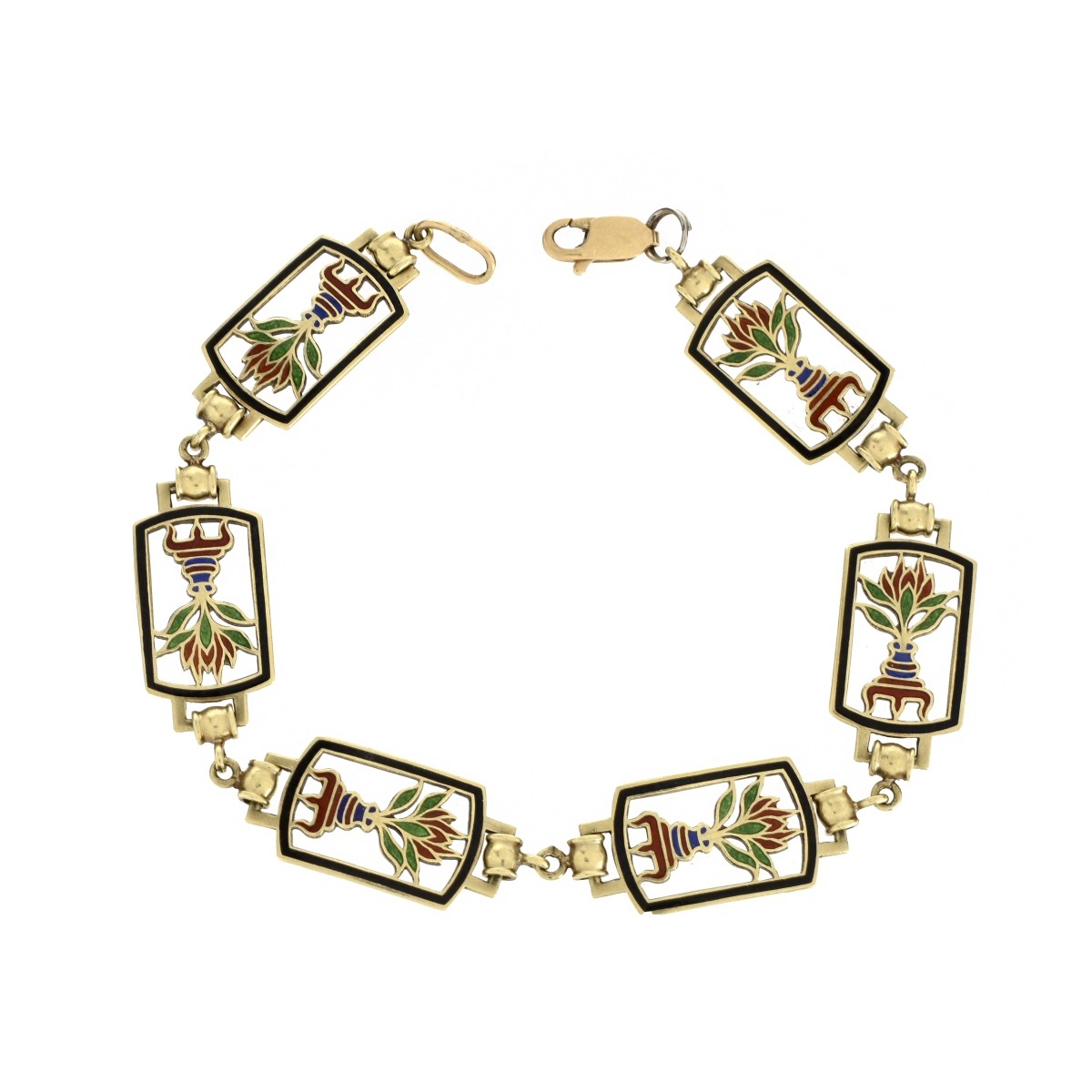 Deco Enamel and 14K Bracelet