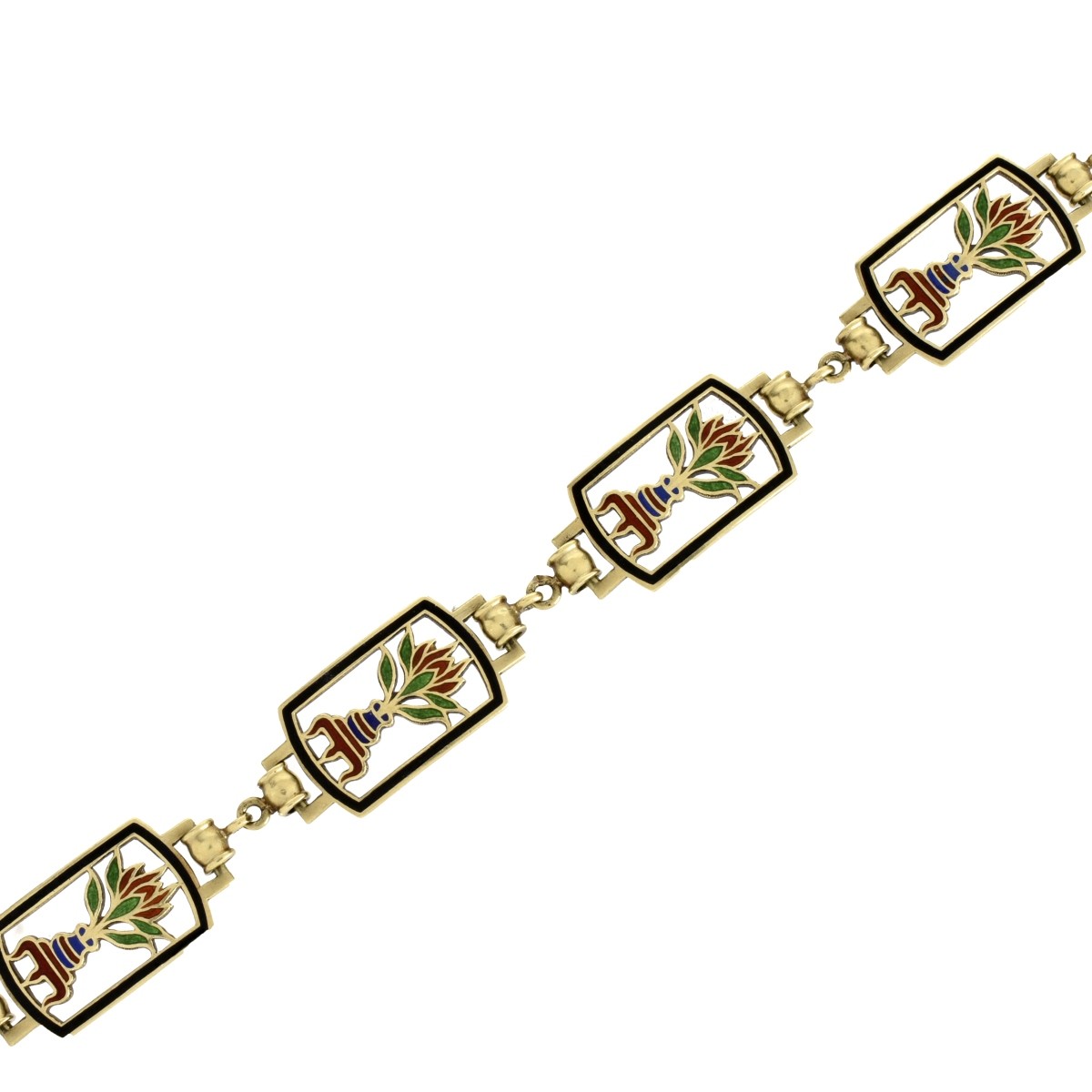 Deco Enamel and 14K Bracelet