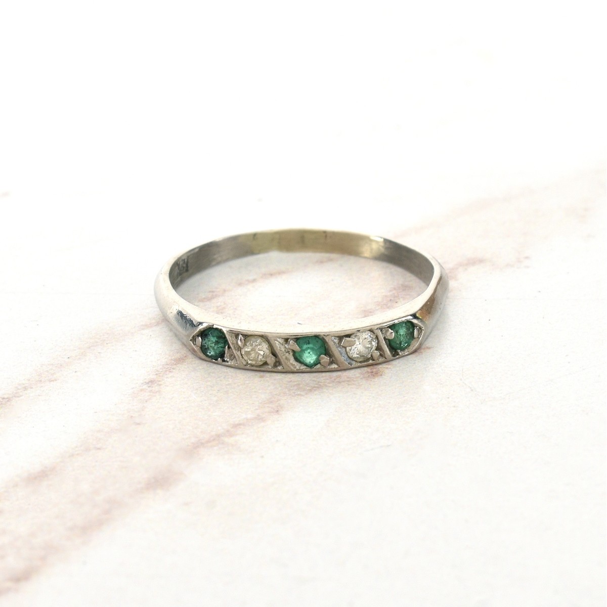 Emerald, Diamond and 18K Band