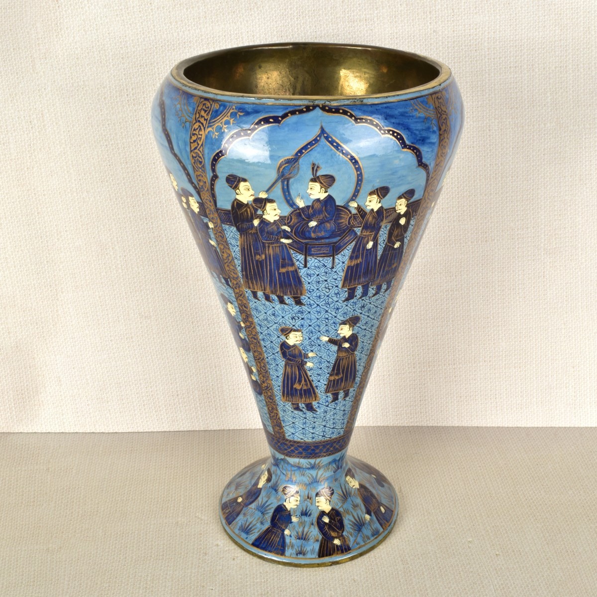 Handpainted Indo Persian Court Scene Vase