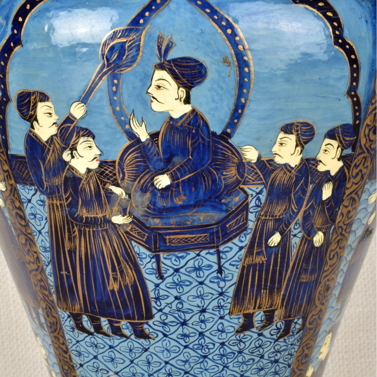 Handpainted Indo Persian Court Scene Vase