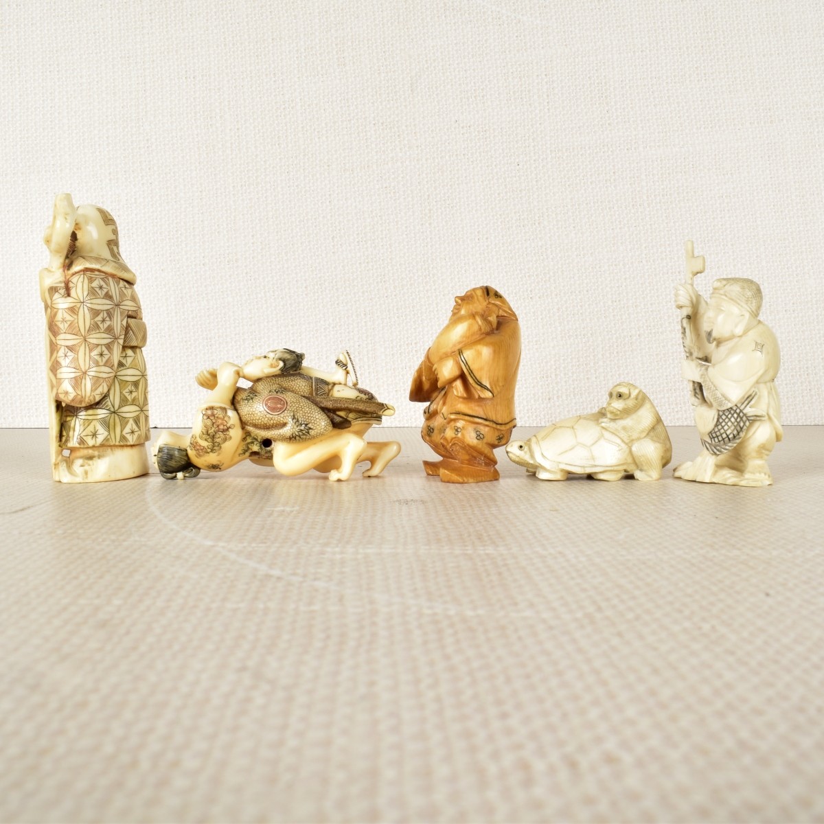 Five Asian Hand Carved Netsuke Figurines