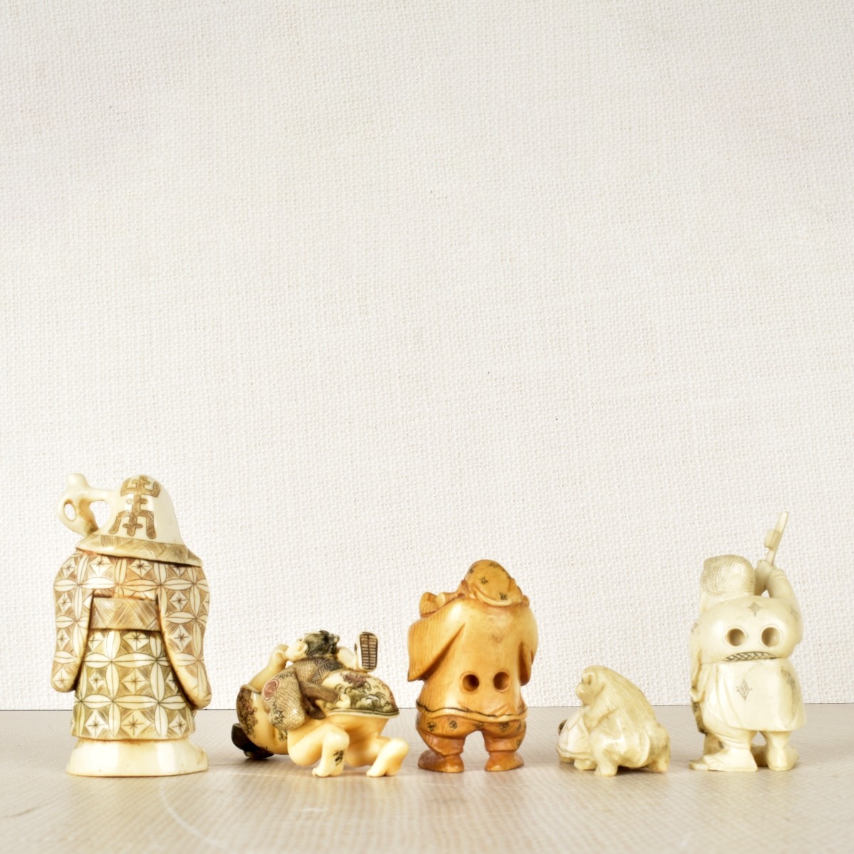 Five Asian Hand Carved Netsuke Figurines