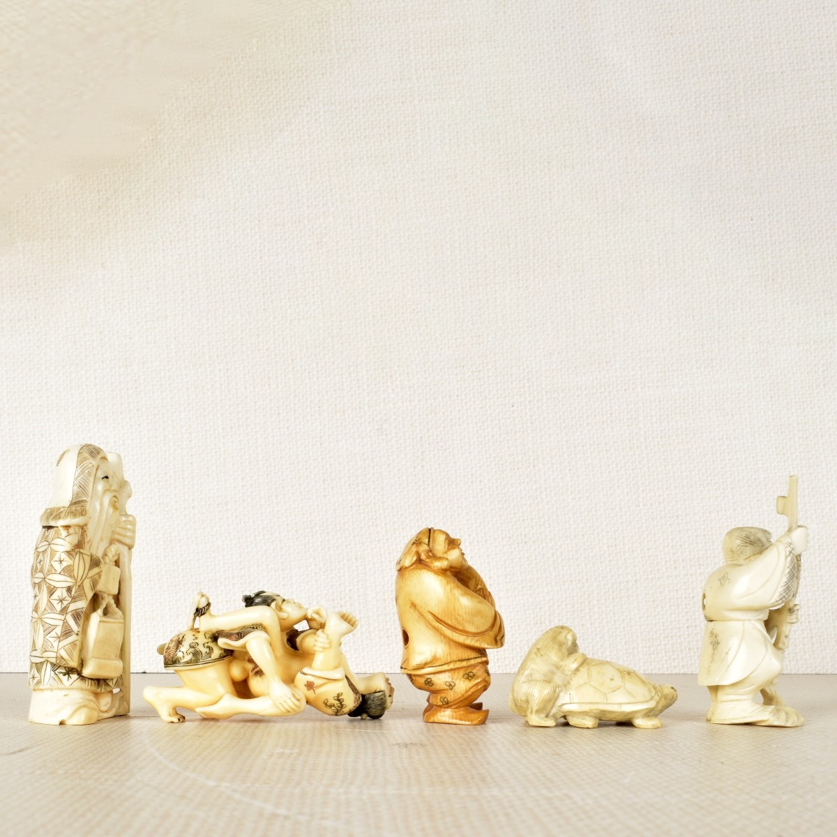 Five Asian Hand Carved Netsuke Figurines