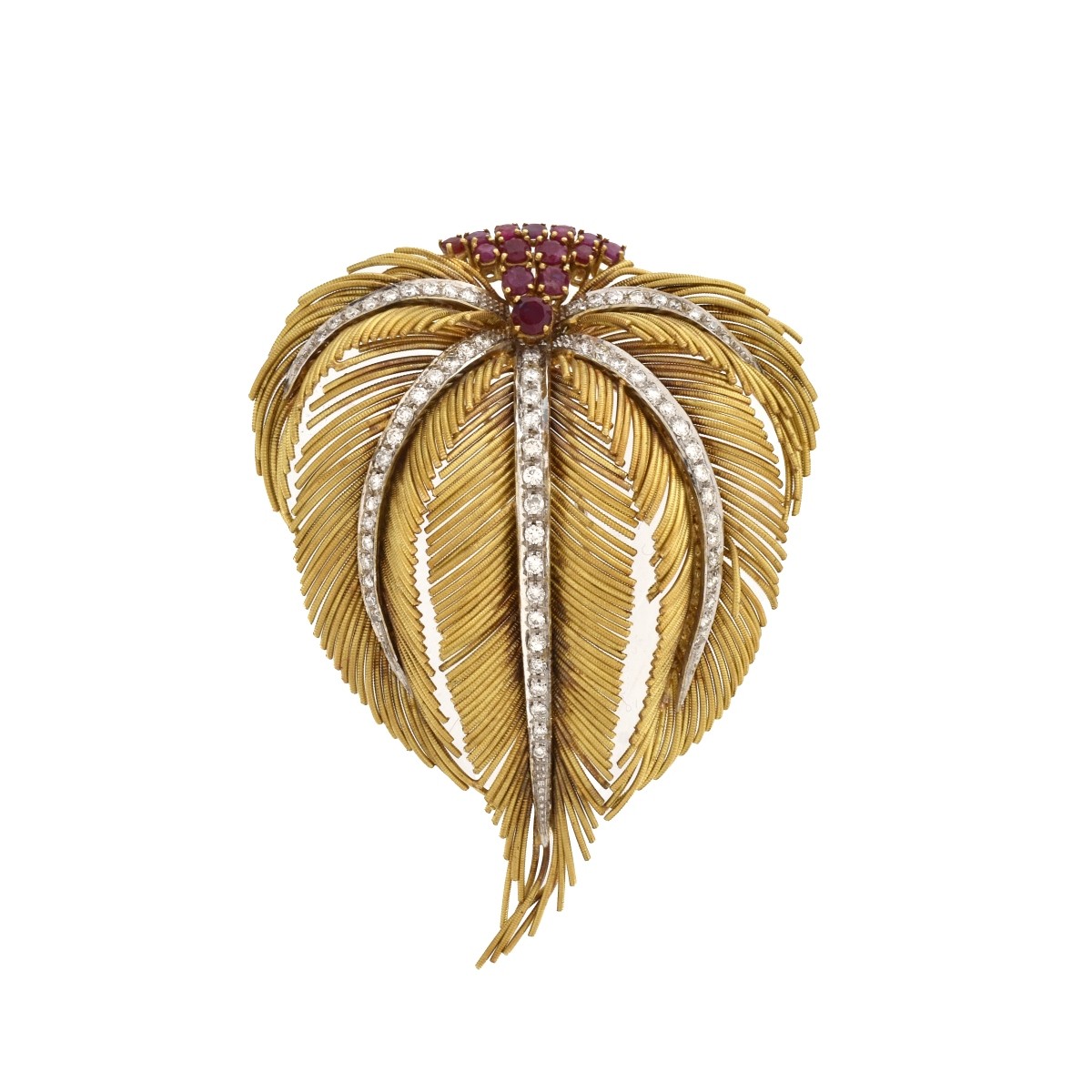 Diamond, Ruby and 18K Brooch