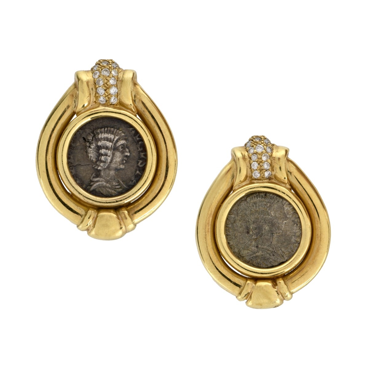 Diamond, 18K and Coin Earrings