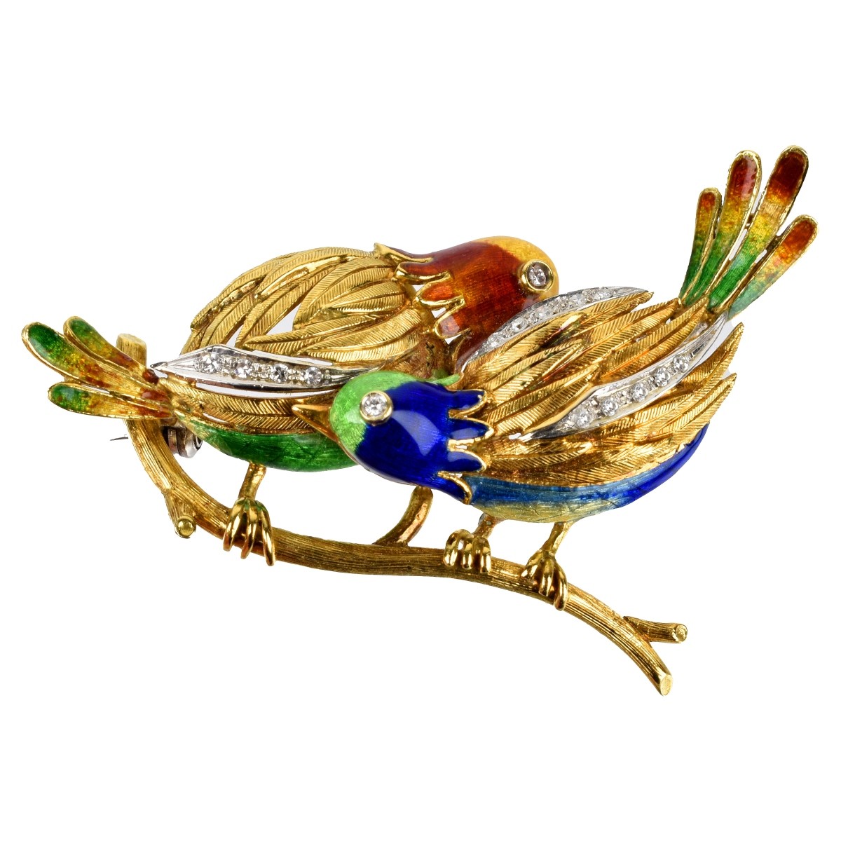 Diamond, Enamel and 18K Bird Brooch