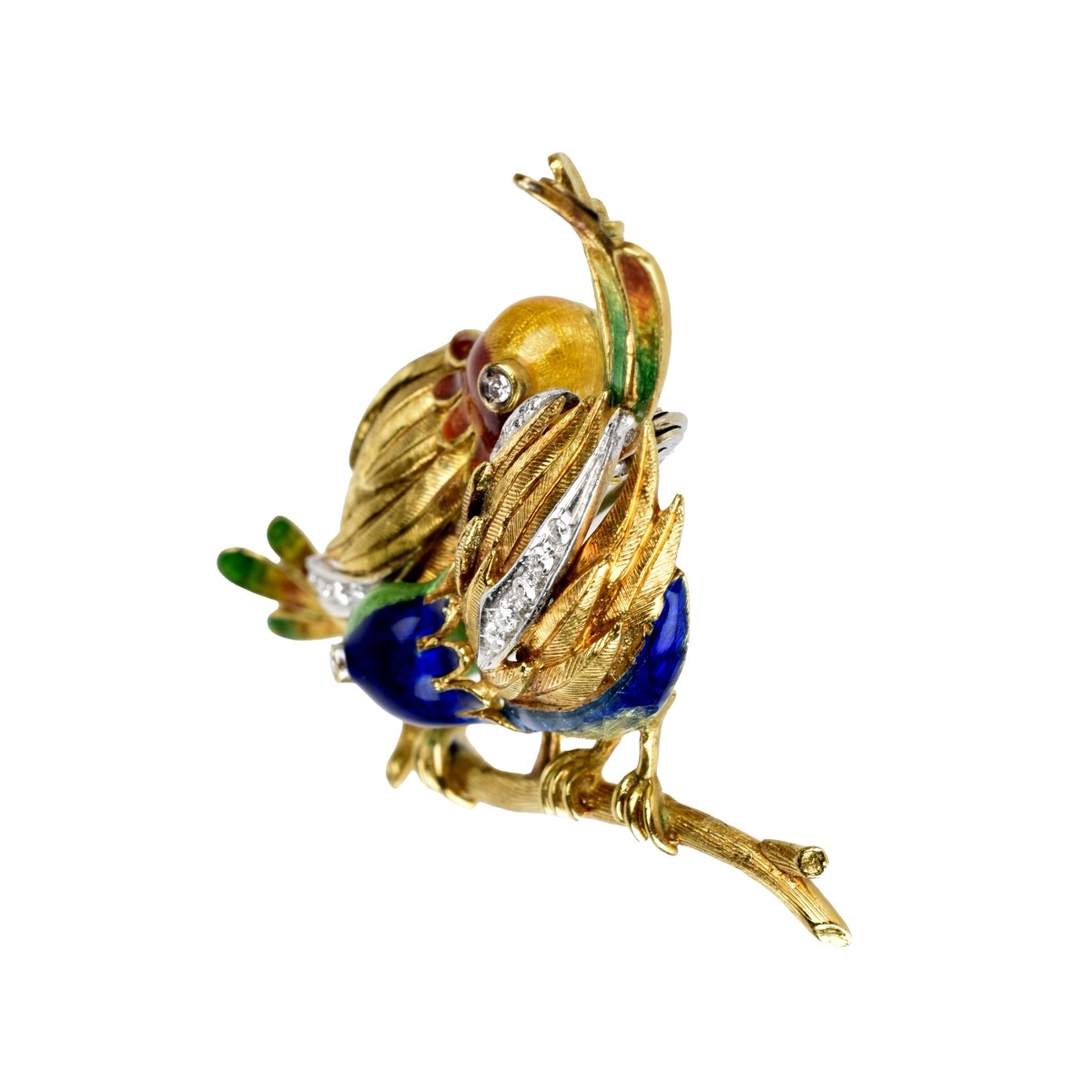 Diamond, Enamel and 18K Bird Brooch