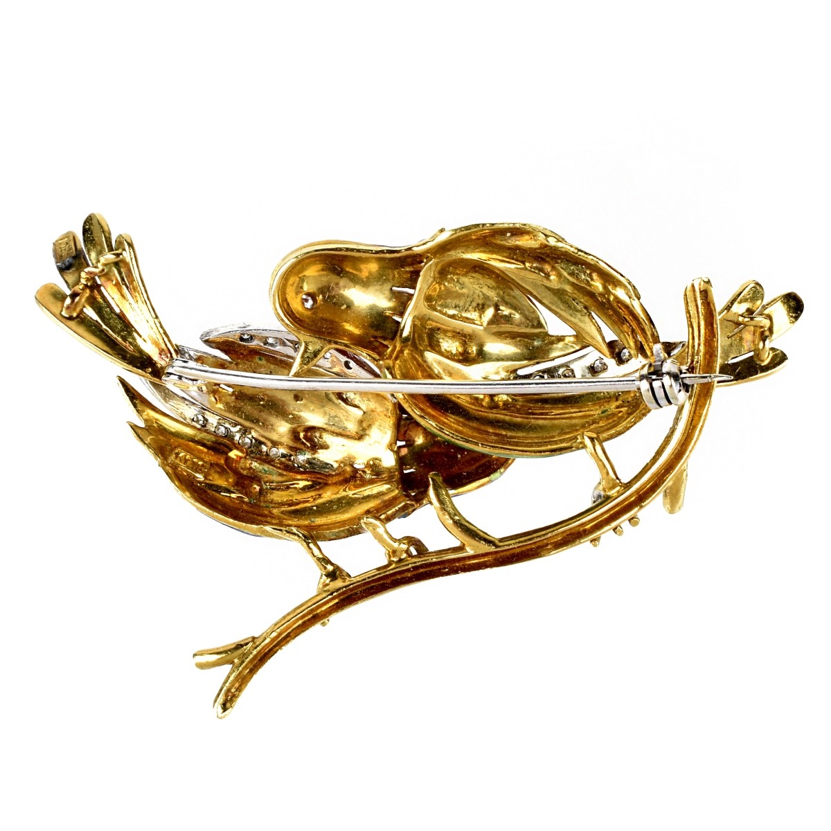 Diamond, Enamel and 18K Bird Brooch