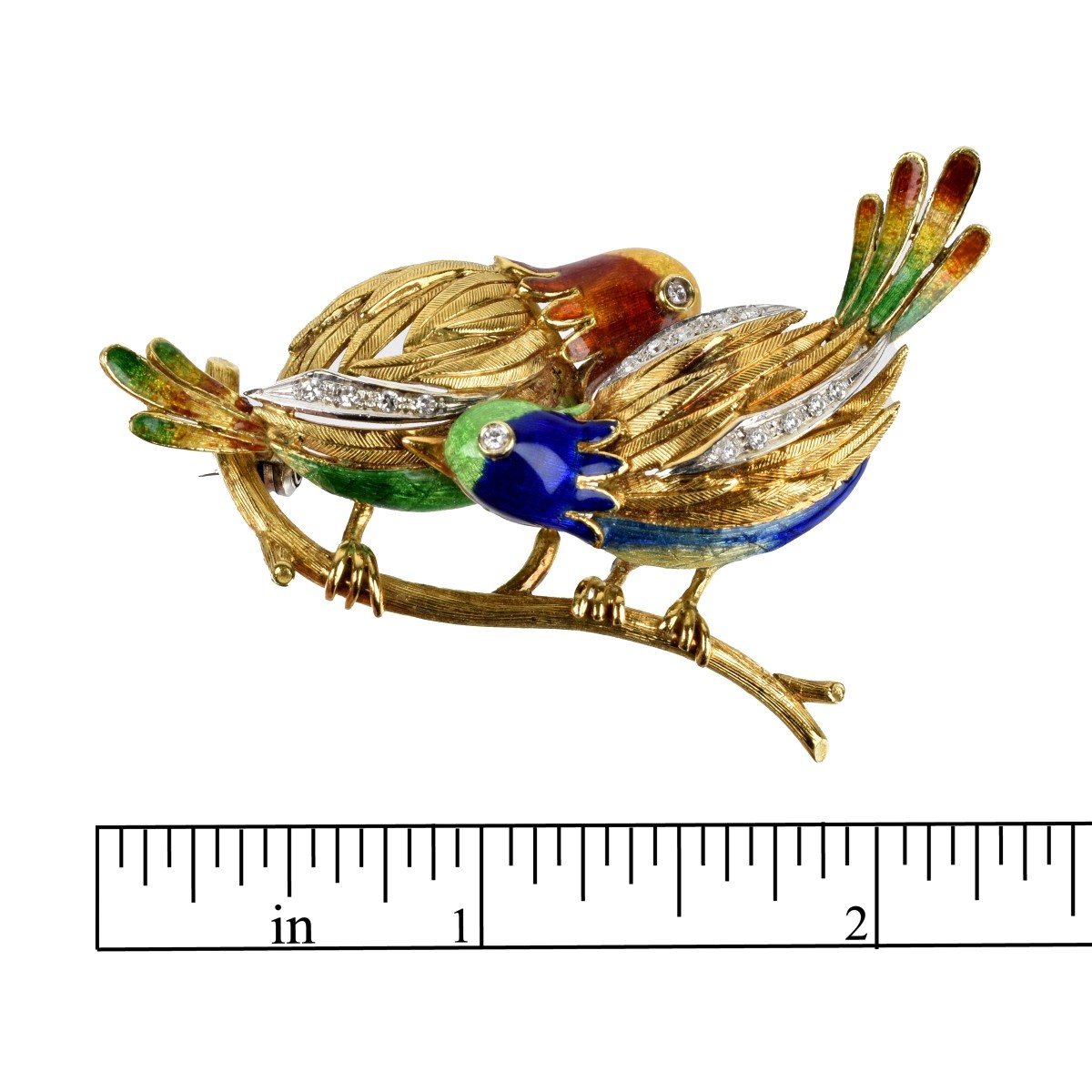 Diamond, Enamel and 18K Bird Brooch