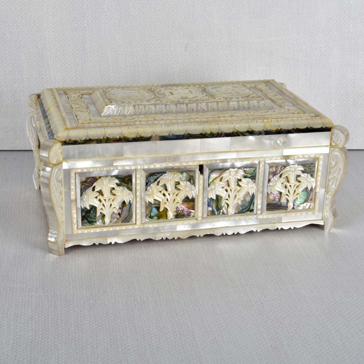 Mother of Pearl Carved Casket Box