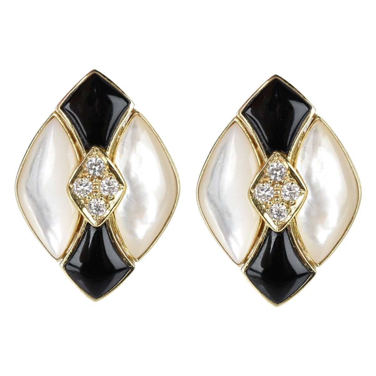 Diamond, MOP, Onyx and 14K Earrings