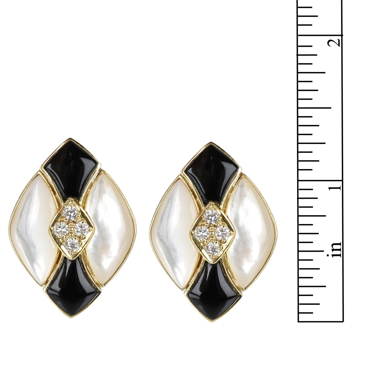 Diamond, MOP, Onyx and 14K Earrings