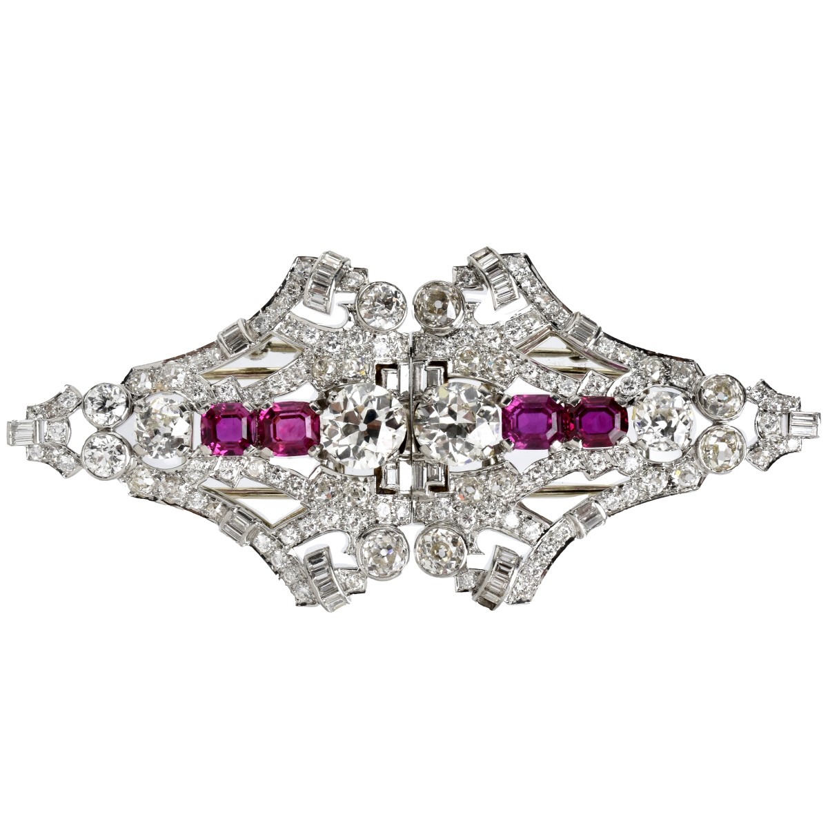 Art Deco Diamond, Ruby and Platinum Brooch