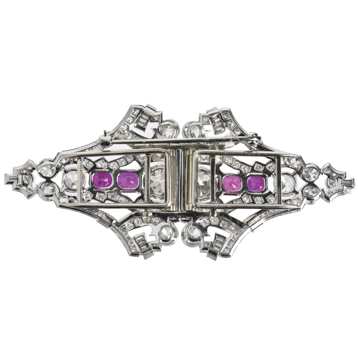 Art Deco Diamond, Ruby and Platinum Brooch