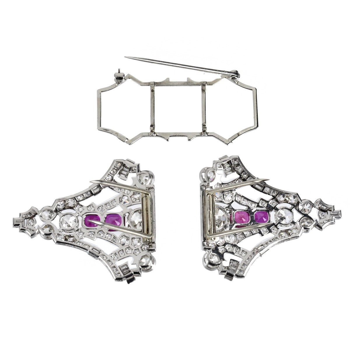 Art Deco Diamond, Ruby and Platinum Brooch