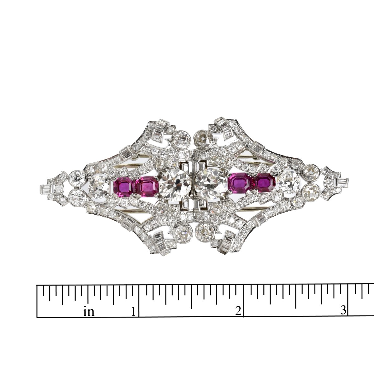 Art Deco Diamond, Ruby and Platinum Brooch