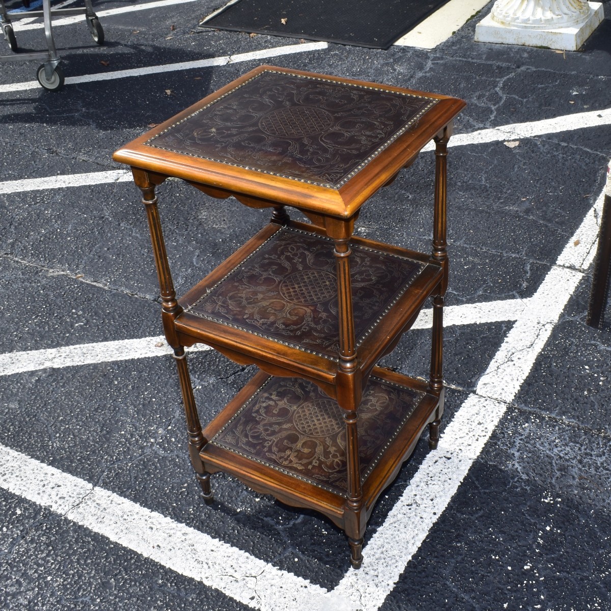 Etagere Wood and Leather Table