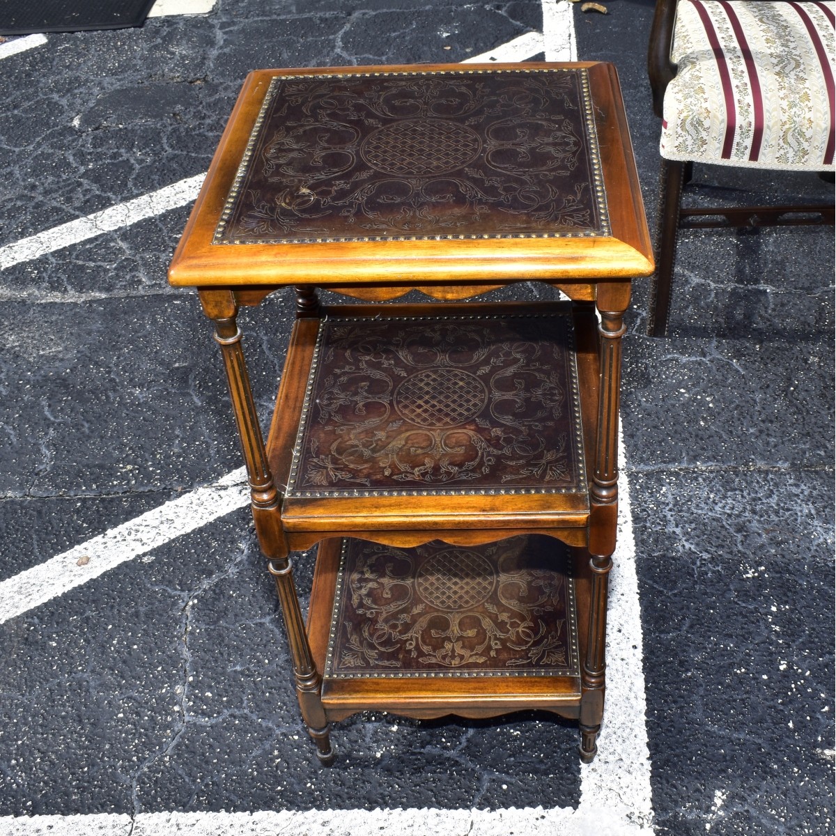 Etagere Wood and Leather Table