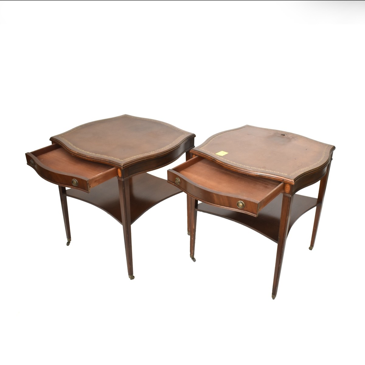 Pair Leather Top Mahogany End Tables