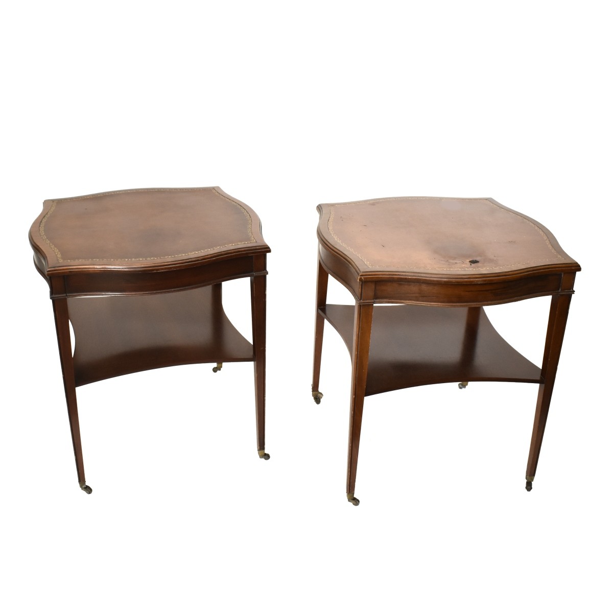 Pair Leather Top Mahogany End Tables