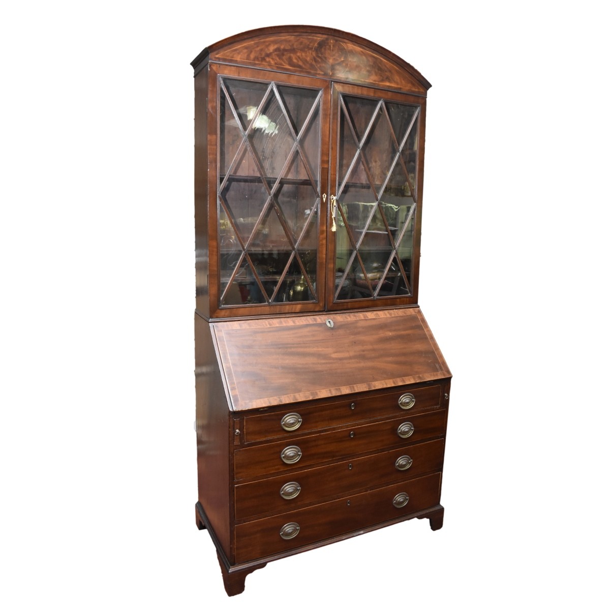 19C English Mahogany Drop Front Secretary