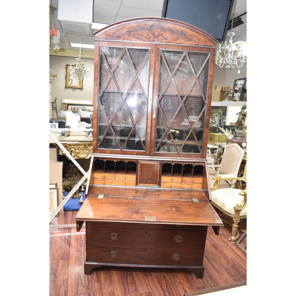 19C English Mahogany Drop Front Secretary