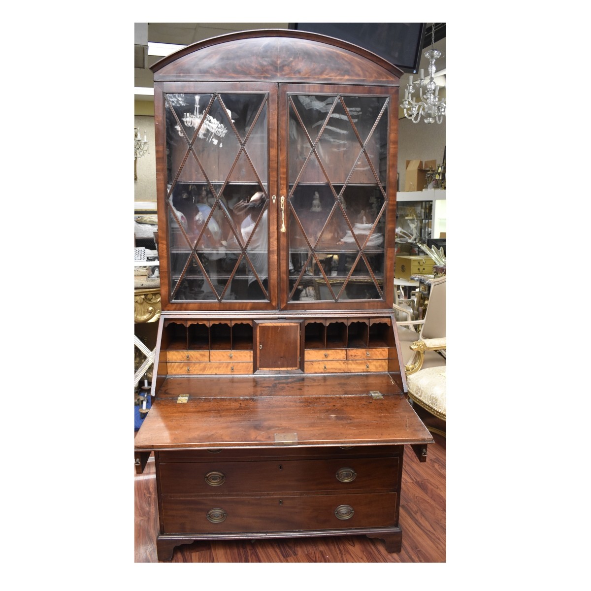 19C English Mahogany Drop Front Secretary