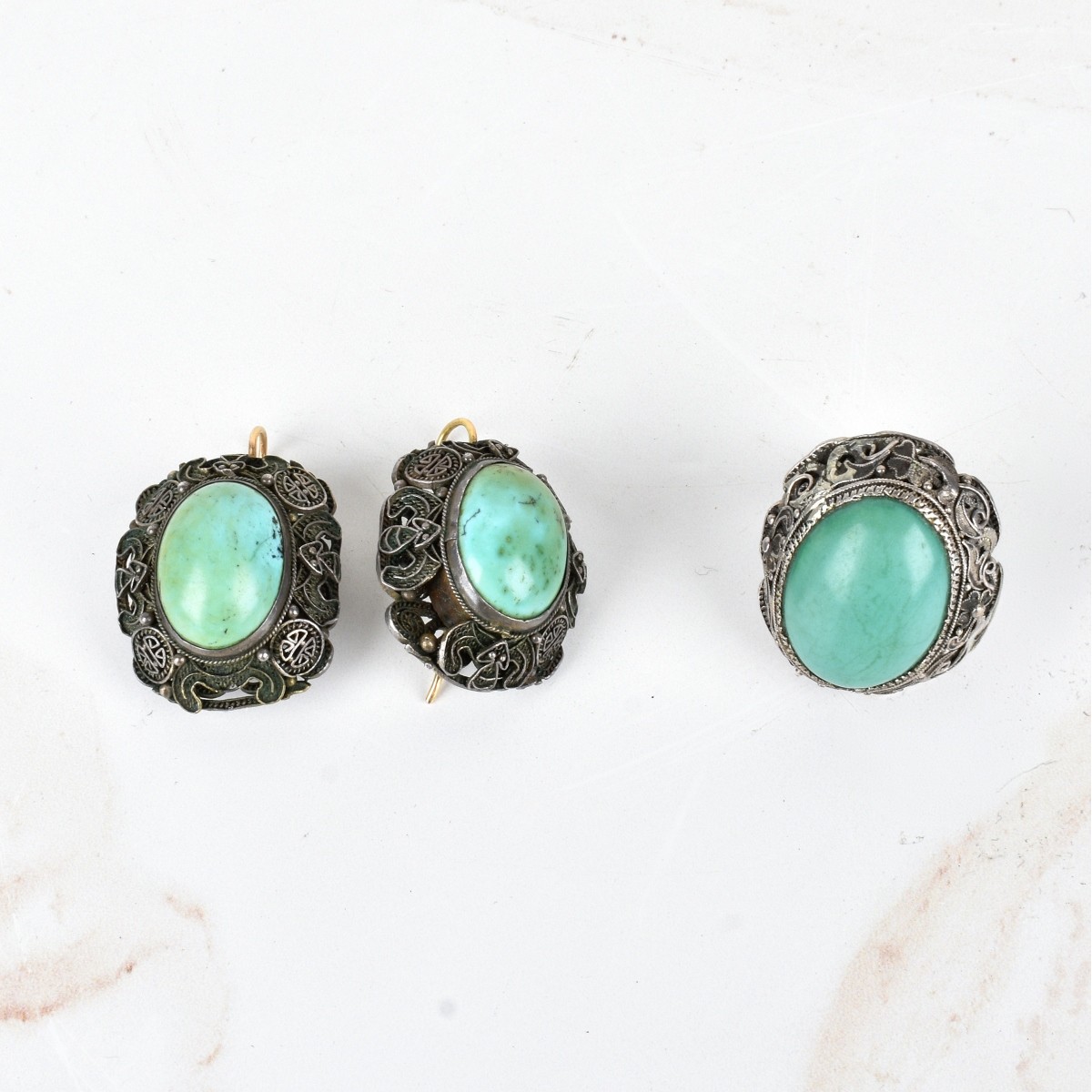 Turquoise and Sterling Ring and Earrings